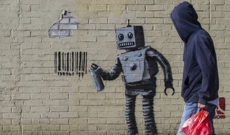Humanoide Blechkästen sind heute auch Graffiti-Künstler