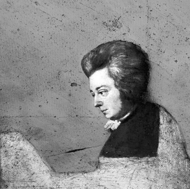 Mozart (1756 - 1791) am Klavier. Unvollendetes Ölgemälde von Jos...