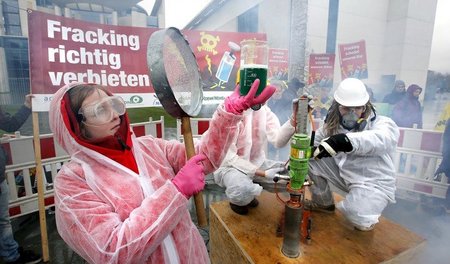 Umweltorganisationen protestierten am Mittwoch in Berlin vor dem...