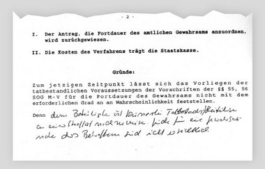 Beschluß. »Gründe für eine Gewahrsamnahme nicht ersichtlich«