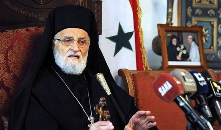 Syriens Patriarch Gregorius III Laham bei einer Pressekonferenz ... Syriens Patriarch Gregorius III Laham bei einer Pressekonferenz ...