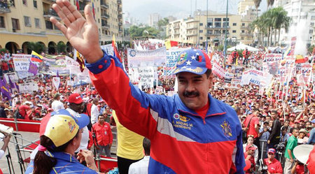Venezuelas Präsident Nicolás Maduro bei der Kundgebung zum 1. Ma...