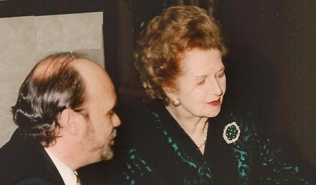 Mutmaßliche Verschwörer: Martin Armstrong und Margaret Thatcher,... Mutmaßliche Verschwörer: Martin Armstrong und Margaret Thatcher,...