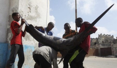 Hafenszene in Somalias Hauptstadt Mogadischu am 31. März 2014