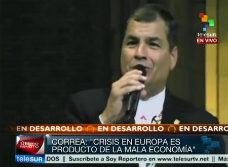 Ecuadors Präsident Rafael Correa bei seiner Rede auf der Abschlu...