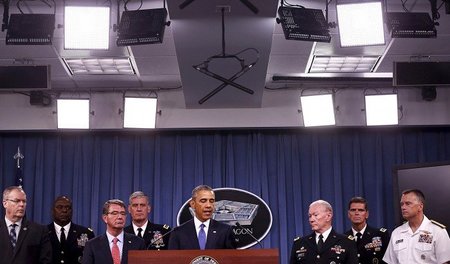 Sieht Erfolge im Kampf gegen IS: Der Oberkommandierende Obama (M... Sieht Erfolge im Kampf gegen IS: Der Oberkommandierende Obama (M...