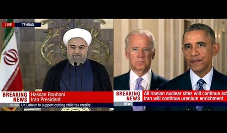 Die Screenshots vom iranischen Press TV zeigen die Präsidenten R...