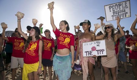 Protest von Hawaianern gegen die Verhandlungen über das Freihand...