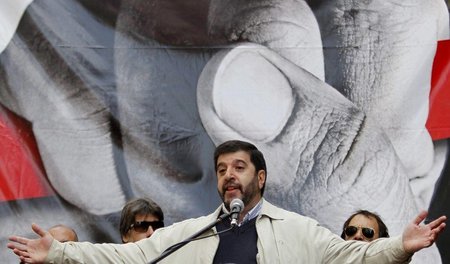 Der Präsident der PIT-CNT, Fernando Pereira, bei einer Demonstra...