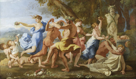 Bacchantischer Taumel. Nicolas Poussin (1594–1665): Bacchanale d...