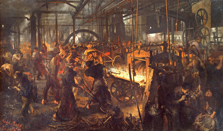 Walzenstrang, Eisenblock und Mittagsbrot – in Menzels 1875 volle... Walzenstrang, Eisenblock und Mittagsbrot – in Menzels 1875 volle...