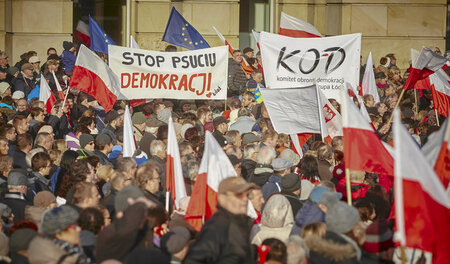 Protest gegen die PiS-Regierung im polnischen Lodz am Samstag Protest gegen die PiS-Regierung im polnischen Lodz am Samstag