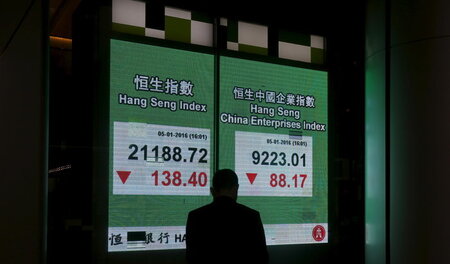 Leichte Verluste: Anzeigepanel für den Kurs des Hang-Seng-Index ...