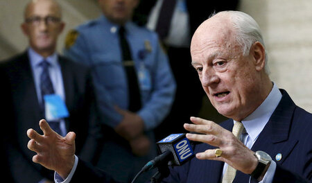 Der UN-Sondervermittler für Syrien, Staffan de Mistura, am Monta...