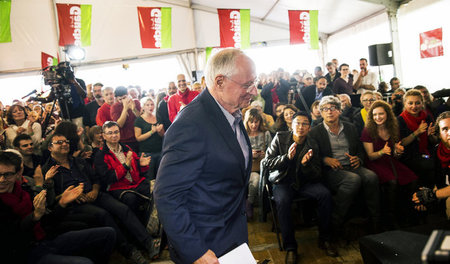 Paris, 12. September 2015: Oskar Lafontaine bei der Vorstellung ...