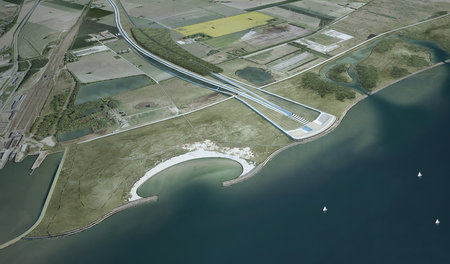Die Einfahrt des Tunnels, der zwischen der deutschen Ostsee-Inse... Die Einfahrt des Tunnels, der zwischen der deutschen Ostsee-Inse...