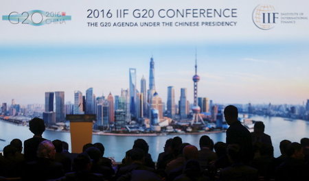 Besucher der G-20-Konferenz vergangene Woche im Finanzdistrikt P...