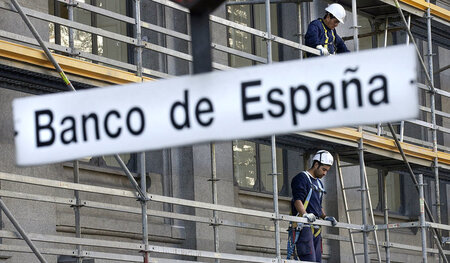Baustelle im doppelten Sinne: Gebäude der Spanischen Zentralbank...