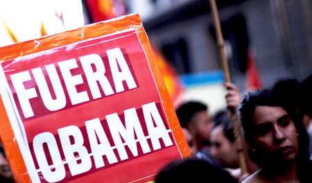 »Obama raus!« Protest gegen den Besuch des US-Präsidenten am ver...