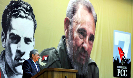 Raúl Castro am Sonnabend bei seiner Eröffnungsrede vor den Deleg...