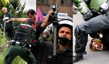 Teilnehmer vor der Kundgebung filzen, im Protestverlauf filmen u...