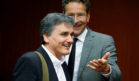 Lachen oder Galgenhumor? Griechenlands Finanzminister Tsakalotos...