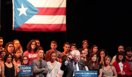 Präsidentschaftskandidat Sanders am 16. Mai bei einer Rede in de...