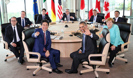 Sieht wie ein Comic aus: Die G-7 Staats- und Regierungschefs bei...