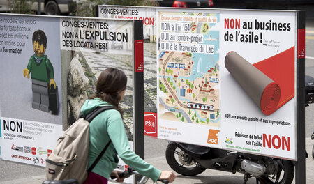 Wahlkampf vor der Abstimmung, hier am 25. Mai in Genf Wahlkampf vor der Abstimmung, hier am 25. Mai in Genf