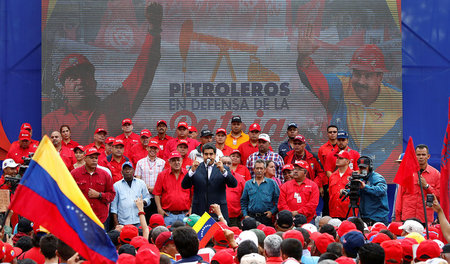 Arbeiter der venezolanischen Erdölindustrie demonstrierten am Mi...