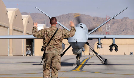 Eine US-Drohne auf der Luftwaffenbasis Kandahar in Afghanistan