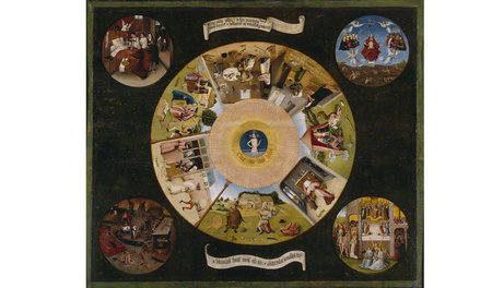 Hieronymus Bosch: »Die Sieben Todsünden«, Oberfläche einer Tisch...