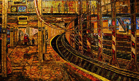 Die New Yorker U-Bahn-Station Spring Street, ein Mosaikbild von ...