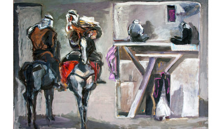 Beduinen zu Pferde (1979), Gouache, 60 x 86 cm