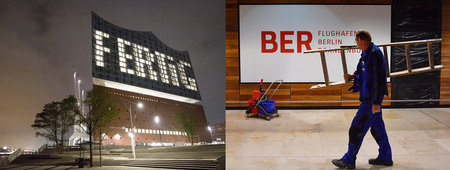 Am Hamburger Hafen feiert sich ein Baukonzern, im Berliner Flugh...