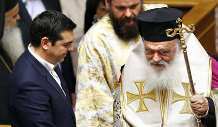 Leben heute wieder in Eintracht: Alexi Tsipras und Metropolit Hi... Leben heute wieder in Eintracht: Alexi Tsipras und Metropolit Hi...
