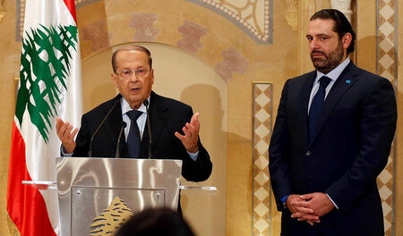 Libanons Präsident Michel Aoun und Premierminister Saad Hariri a... Libanons Präsident Michel Aoun und Premierminister Saad Hariri a...