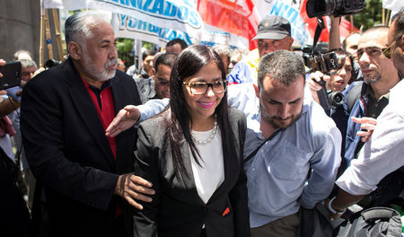 Venezuelas Außenministerin Delcy Rodríguez am Mittwoch vor dem S...