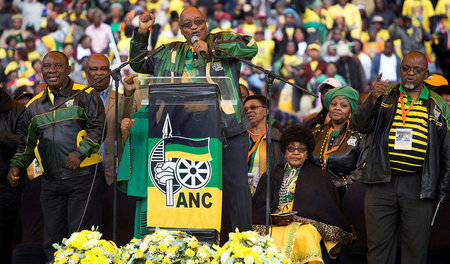 Südafrikas Präsident Jacob Zuma bei der Kundgebung zum 105. Gebu...