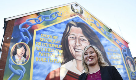 Sinn-Féin-Chefin Michelle O’Neill während eines Interviews vor e...