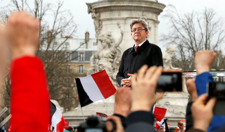 Jean-Luc Mélenchon, Kandidat des Parti de Gauche, während einer ...