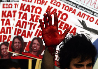 Protestaktion in Athen beim Besuch von US-Außenministerin Rice, ...