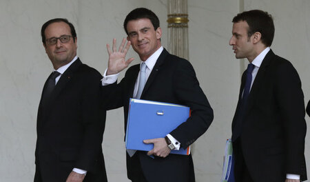 Präsident Hollande, Premierminister Valls der damalige Wirtschaf...