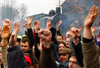 Gegen Sarkozys Rentenreform – streikende Eisenbahner in Lille Gegen Sarkozys Rentenreform – streikende Eisenbahner in Lille