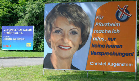 Christel Augenstein (hier auf einem Wahlplakat im Jahr 2009) mac... Christel Augenstein (hier auf einem Wahlplakat im Jahr 2009) mac...