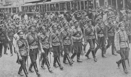 Zur Unterdrückung der Julidemonstration in Petrograd von der Fro...