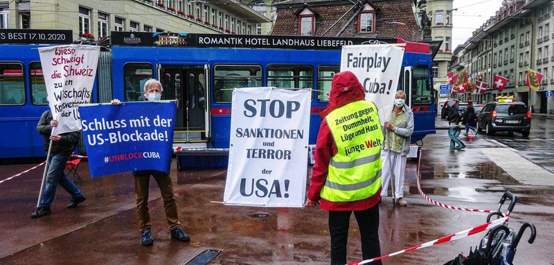 Kundgebung gegen die US-Blockade in der Schweizer Hauptstadt Bern